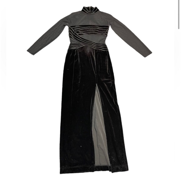Caché Vintage Gown Dress Maxi Velvet Mesh Illusion Whimsy goth Medium Black - Picture 1 of 10